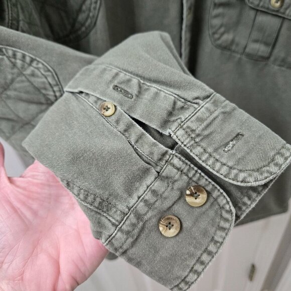 Magellan Button up shirt Quilted Mens Medium Olive Green Hunting Outdoor Cotton - Picture 6 of 9